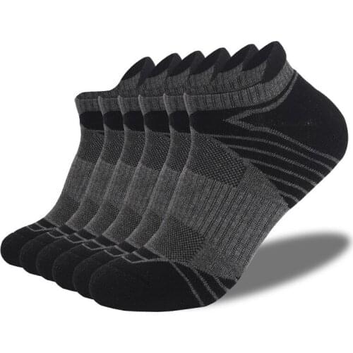 6 Pack Mens Running Ankle Socks with Cushion Low Cut Athletic Sport Tab Mesh Ventilating Comfort Fit Performance No-Show Socks