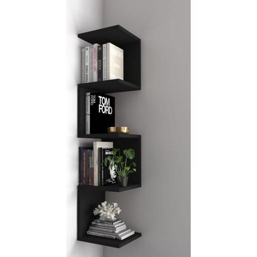 Ahşap duvar rafı zig zag köşe rafı dekoratif kitaplık yatak odası oturma odası