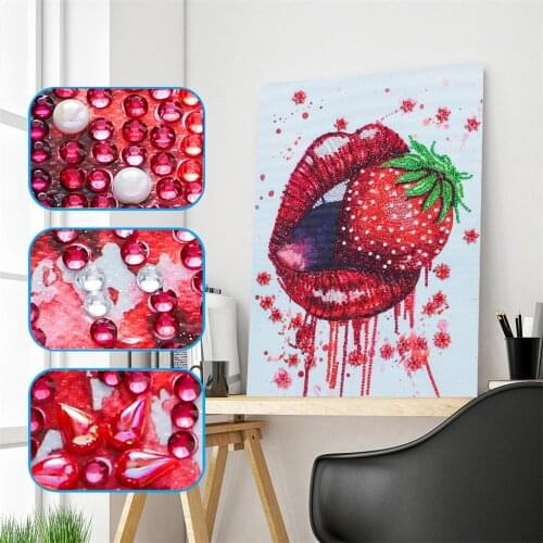 Eat Strawberry 5D Special Shaped Diamond Painting Embroidery Needlework Rhinestone Crystal Cross Craft Stitch Kit DIY Picture