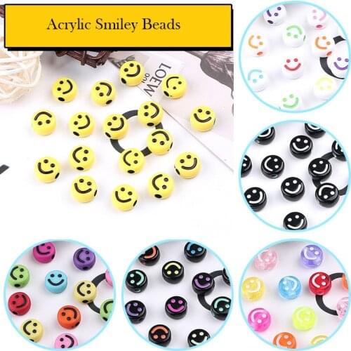10g 4*7mm Yellow Smiley Face Beads Acrylic Spacer Loose Beads for Jewelry Making Handmade DIY Bracelet Earrings Necklace