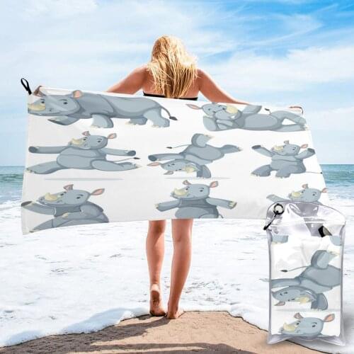 Quick Drying Pocket Towel Rhinoceros Cartoon Character Portable Water Absorbent Towel No Pilling Sports Bath Towel