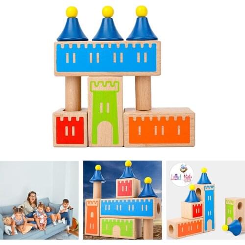 Wood Kids Castle Building Blocks Stacking Wooden Block Educational Toy Set for Toddlers