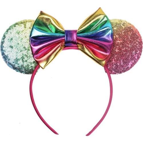 Disney 1pcs Girl Headwear Minnie Mickey Ears Sequin Headband Hair Accessories Hairband Christmas Hair Bows for girls women gift