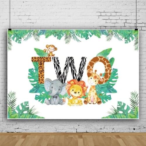 Wild Animals Cartoon Creativity Backdrops Photo Background 2 Years Old Birthday Party Decorations for Kids Photography Props