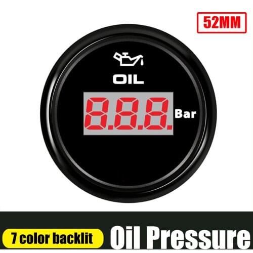 52mm Digital Engine Oil Pressure Gauges 0-10 bar Oil Press Meters 10-184 ohm for Boat Truck With 7 color backlit