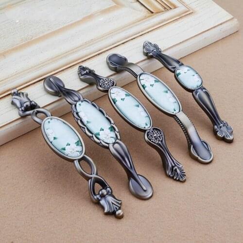 JD Drawer Knob Furniture Handle Crystal Zinc Alloy European Rose White Green Bronze Vintage 96mm