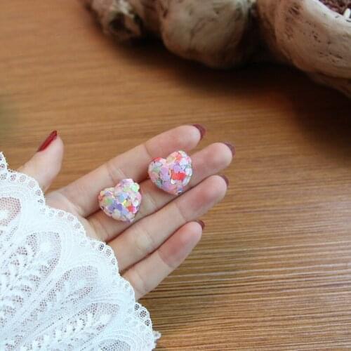 Korean girly sequin love earrings candy color cute wild bear earrings childlike heart-shaped design earrings for women