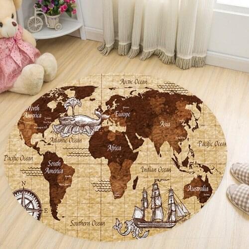 Retro Map Living Room round Carpet Non-Slip Floor Mat Living Room Sofa Floor Mat Computer Chair Indoor Carpet
