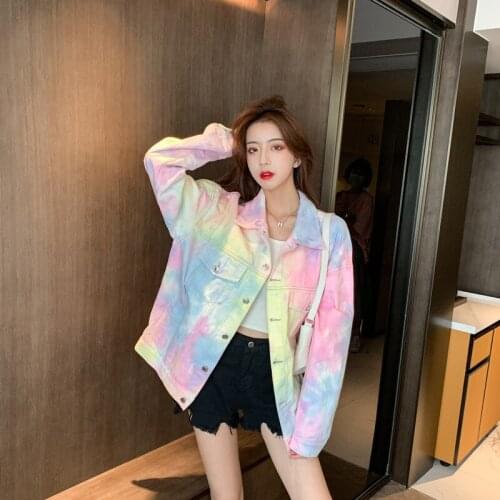Print Rainbow Jacket Coat Women Winter Sweet Outwear Jackets Female Casual High Street Korean Streetwear Basic Coat Clothes