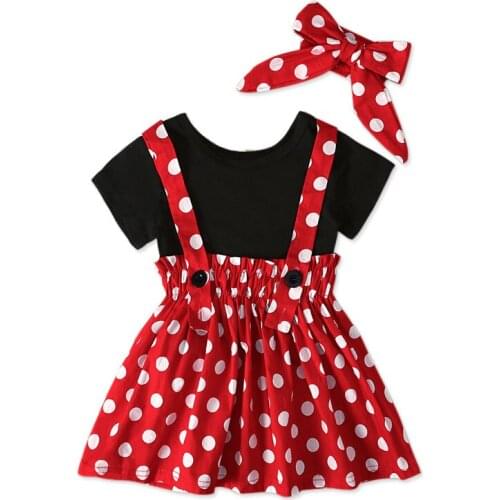 Girls Summer Outfits Kids Clothes Black T-shirt and Polka Dots and headband Strap Dress 6Yrs Girls Boutique Outfits