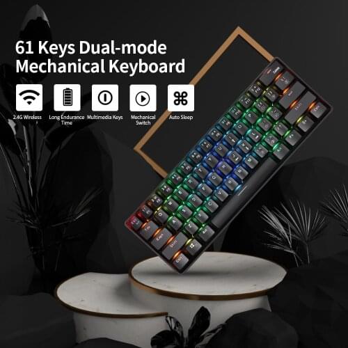 61 Keys Mechanical Keyboard 2.4G Wireless Dual Mode Mechanical Keyboard with RGB Effect Multimedia Keys Blue Switches