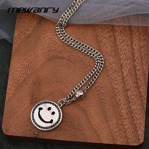 Mewanry 925 Sterling Silver Sweater Necklace for Women Fashion Party Elegant Simple Design Smiley Zircon Jewelry Birthday Gifts