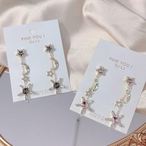 MWSONYA 2020 Fashion Korean Crystal Star Moon Earrings for Women Fashion Snowflake Tassel Earrings Earrings Jewelry Gift