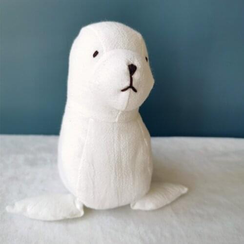 White Sea Dog Stuffed Cloth Toy Cute Cotton Linen Sea Animal Soft Toys for Kids Cozy Cartoon Baby Bedtime comforter Doll