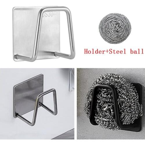 2piece set Sink Sponge Rack with Wire Ball Rag Drain Storage Shelf Stainless Steel Kitchen Wire Ball Rag Sponge Organizer Holder