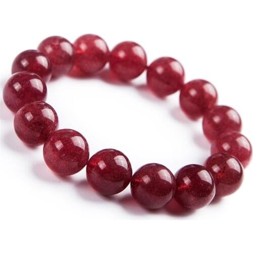 Natural Strawberry Quartz Clear Round Beads Charm Crystal Stretch Bracelet 14mm For Women Gift