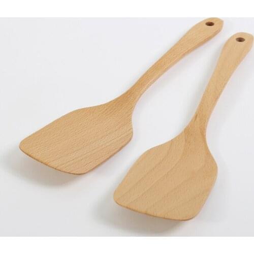 New 2pcs Beach Wood Turner Salad Meat Fish dinner Food Wooden Shovel Heat Resistant Hand Kitchen utensil Cooking tools 33cm