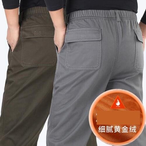 New Arrival Fshion Autumn Winter Pants Men Cotton Loose Large Plus Velvet Thicker Casual Full Length Plus Size M L XL 2XL3XL 4XL