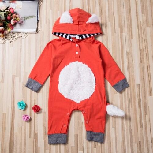 Autumn Winter Baby Girls Romper Fox Hooded Warm Romper Jumpsuit Clothes Outfits Outfit for 0-24M Newborn Baby Boy Girl