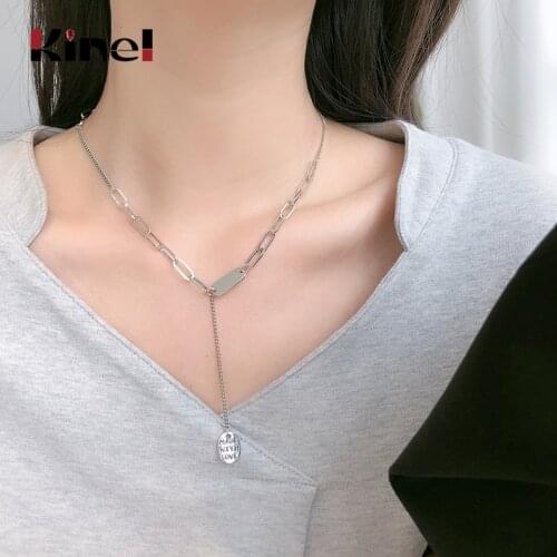 Kinel 925 Sterling Silver Letter Pendant Necklace Creative Vintage Handmade Long Chain Party Jewelry for Women Christmas Gifts