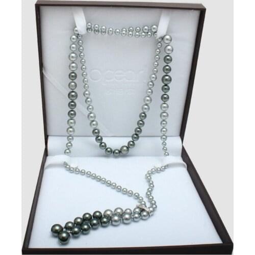 Free shipping stunning 8-12mm south sea round grey black multicolor pearl necklace 48inch