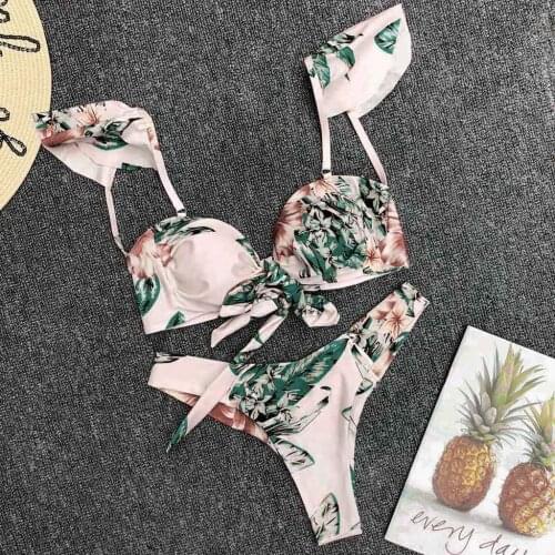 #Z2 2020 Sexy Women High Waist Bikini Swimsuit Swimwear Floral Bandage Bikini Set Thong Brazilian Biquini Bikini Set Bather