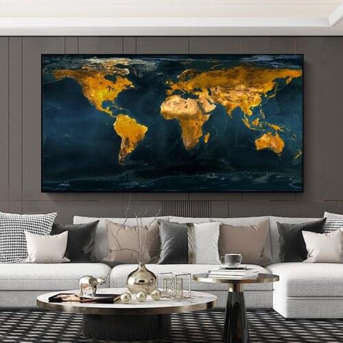 Modern Home Decoration Painting World Map Wall Art Picture Posters and Prints Canvas Painting for Living Room Home Decor Cuadros