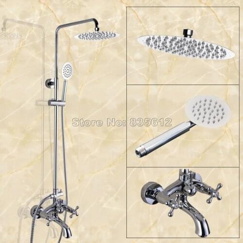 Modern Bathroom Wall Mounted 8 inch Shower Heads Rainfall Shower Faucet Set W/Cross Handle Tub Mixer Tap Chrome Finish Wcy359