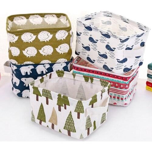 Fresh cotton linen handle desktop debris basket storage box clothing fabric storage basket