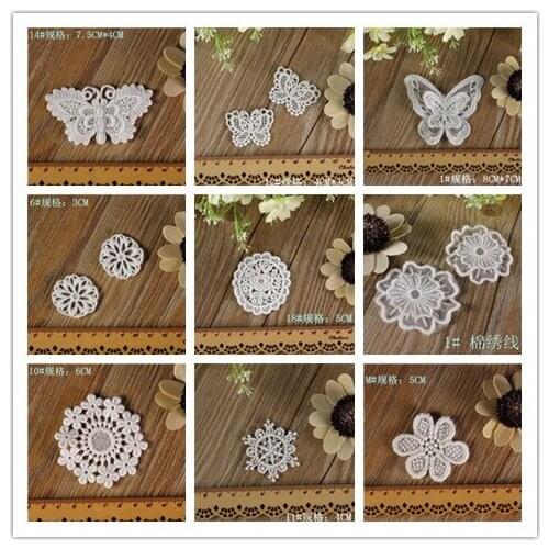 Vintage Butterfly Flower Cotton Patches Lace Crochet doilies Appliques Motifs Embroidery Patches Clothes Trim 20 pcs Wholesale