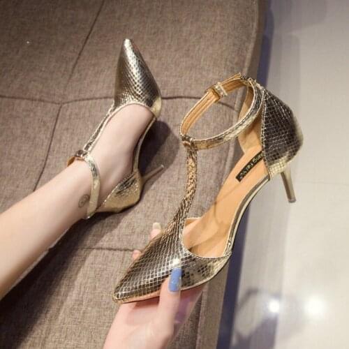 2020 Heel High Heels Sandals Lady Sexy Pointed Buckle with Wild Shallow Heel Slip on Shoes Women Party Wedding Slingbacks W21-74