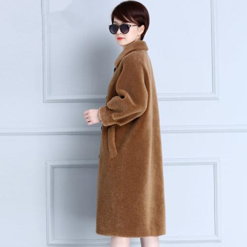 Genuine Fur Coat Women Autumn Winter Warm Thick Sheep Shearing Long Jackets Top Quality Lamb Fur Parkas mujer MF587