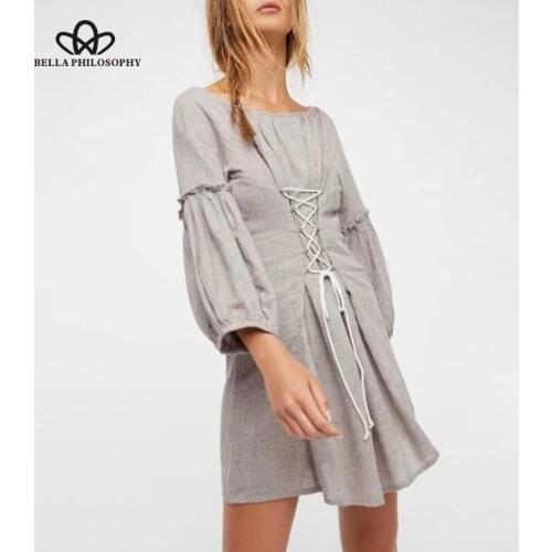 Bella Philosophy 2018 casual lace up dress women long sleeve a-line dress female streetwear vestidos for ladies