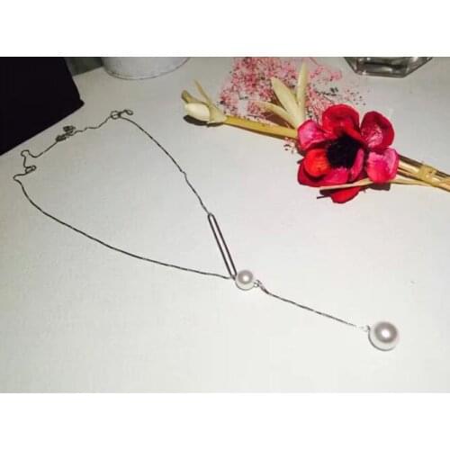 100% 925 Sterling Silver Round Natural Shell Pearl Geometric Shape Pendant Necklaces for Women Long Sweater Necklace Jewelry