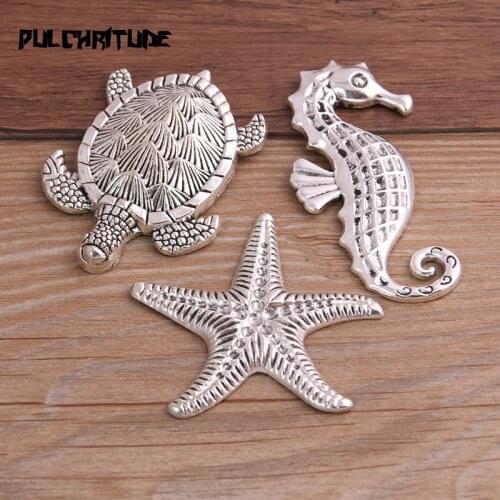 PULCHRITUDE 2PCS 3 Styles Antique Silver Color Metal Zinc Alloy Big Animals Ocean Charms Fit Jewelry Pendant Charms Makings