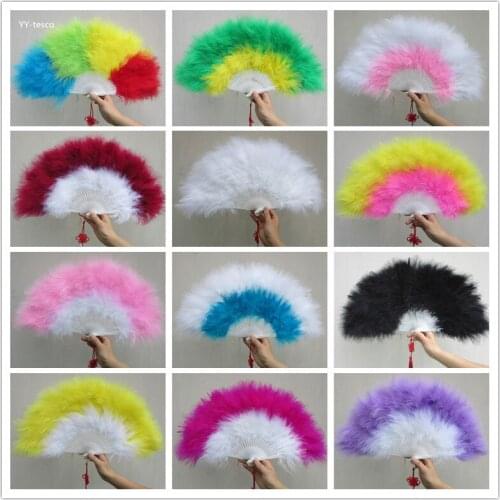 20pcs High Quality Full Plush Thicken Feather Hand Fan High End Women Dance Show props Folding Fan Chinese Decorative Fans