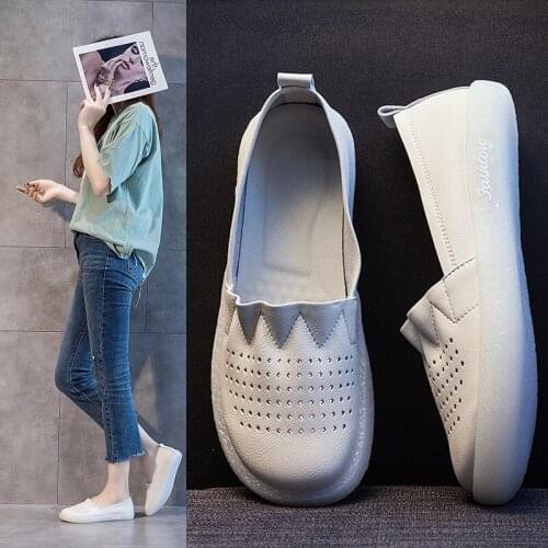 2021 womens summer new breathable soft-soled womens shoes leather hollow flat shoes for pregnant women plus size womens shoes