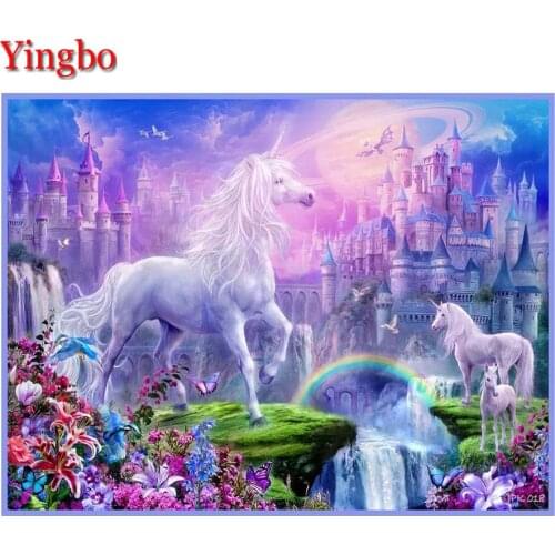 5D DIY diamond painting Castle waterfall unicorn full square/round diamond embroidery rhinestone cross stitch mosaic decor gift