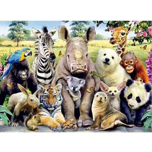 5d diy full square drill diamond painting -Rhino Zebra Monkey-3d embroidery Realshining cross stitch 3d rhinestone mosaic