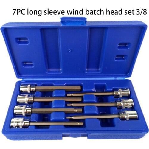7pc 3/8 Extra Long Socket Set 3-10mm Socket Adatper for Torque Socket Wrench Hex Allen Key Screwdriver Bit Set Hand Tools