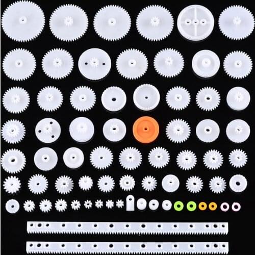 75Pcs White Plastic Gear Gearbox Rack Pulley Belt Worm Gear Single Double Gear Mixed Gear DIY Tool For Robot Repair Tools