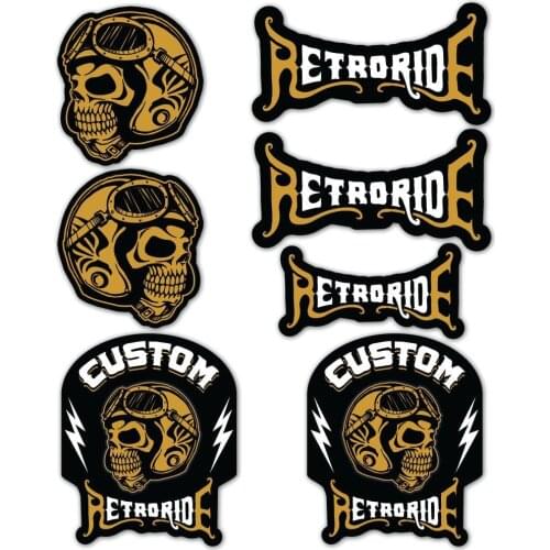 A4 Custom Retro Ride Sticker Set Skull Vintage Motorcycle cafe racer bobber Decals