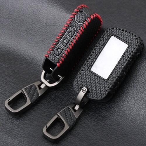 Carbon Fiber Style New A93 Genuine Leather Case For Starline A93 A63 A39 Car alarm Remote Controller LCD Keychain Cover