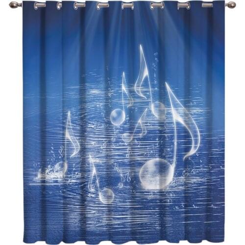 Blue Music Symbol Window Treatments Curtains Valance Bathroom Decor Outdoor Kitchen Indoor Curtain Panels With Grommets