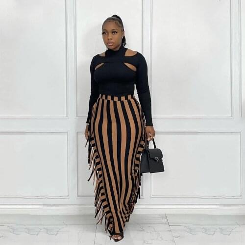 Sexy Tassel Long Skirt High Waisted Straight Boho Skirts Autumn Winter Casual Solid Clothes Women 2021 New Trendy Party Skirts