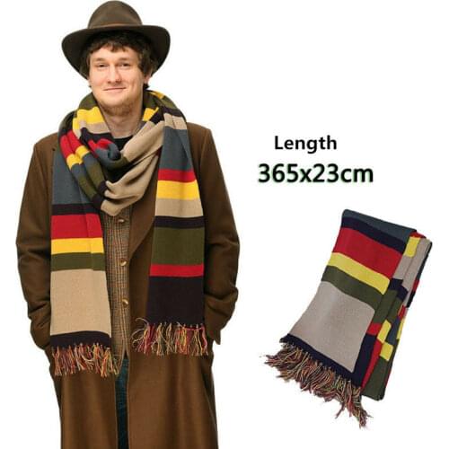 Dr Doctor Who Fourth 4th 12' DELUXE Tom Baker Warm Soft Knitted Striped Scarf Cosplay Costume Gift 365cm*23cm & 200cm*16cm