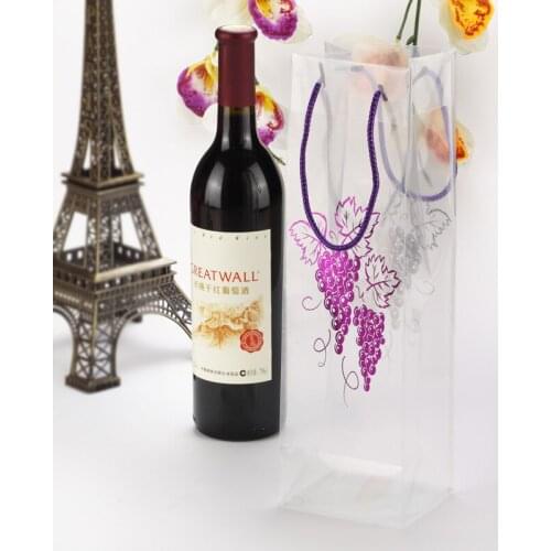 Purple Clear Red Wine Bags 33x10x9cm PP Rope Violet Juice Champange Bottle Carrier Jar Bags customize logo accepted
