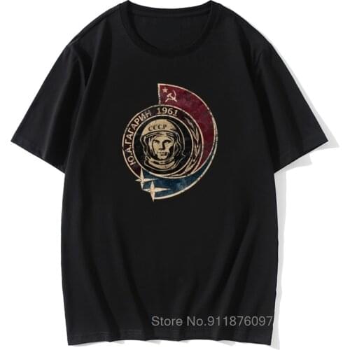 CCCP Yuri Gagarin 1961 T Shirt Men Homme 100% Cotton USSR Cosmonaut T-shirt Soviet Union Astronaut Tees Basic Tshirt Vintage