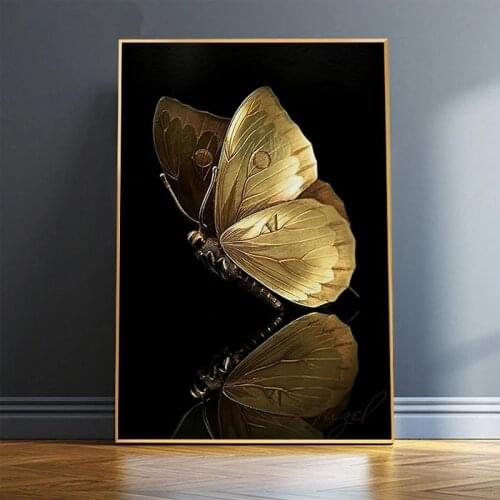 Canvas Painting Modern Art Golden Butterfly Posters and Prints Luxury Wall Art Black and Gold Picture for Living Room Decor