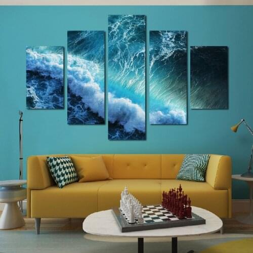 Canvas Painting Wall Art Blue Seawater and Blue Waves Decorative Painting Home Decoration Living Room Sofa Background Wallpaper
